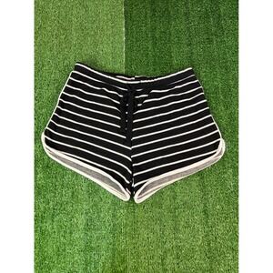 Super Women's Black White Striped Shorts Elastic Drawstring Athletic Lounge SM